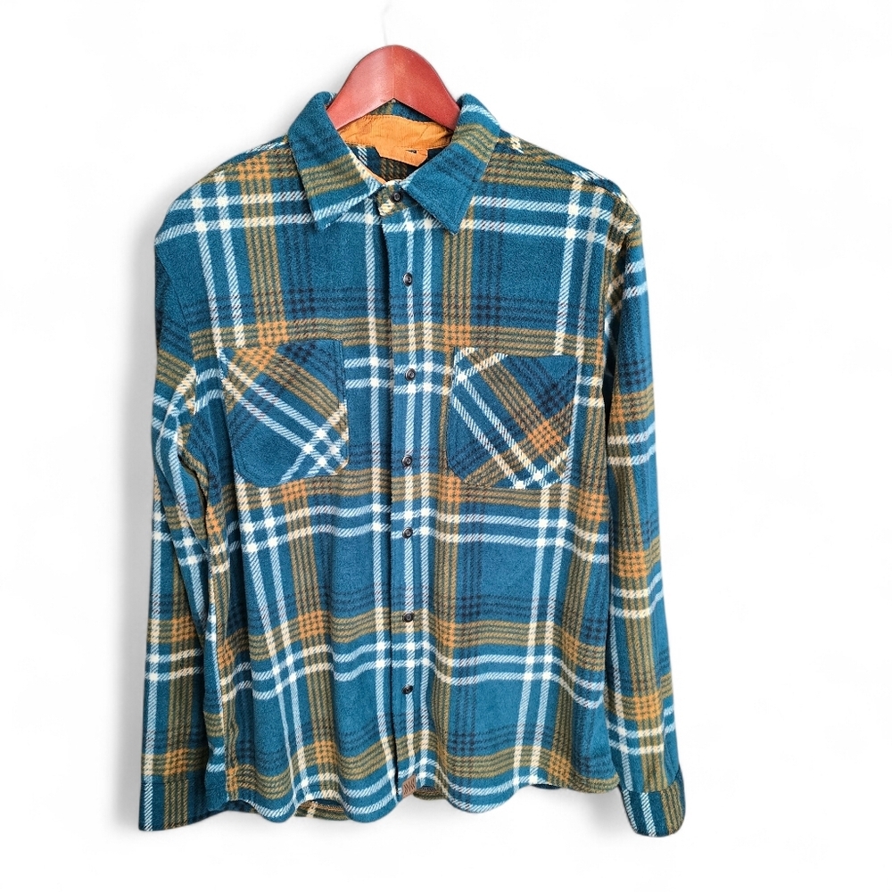 Dakota Grizzly Lars Arctic Fleece Snap Shirt Jacket Men's Large NWT Teal Plaid - Picture 2 of 8